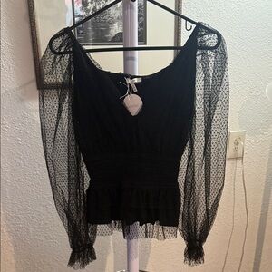 Pastels Clothing Black Mesh Sleeve Blouse